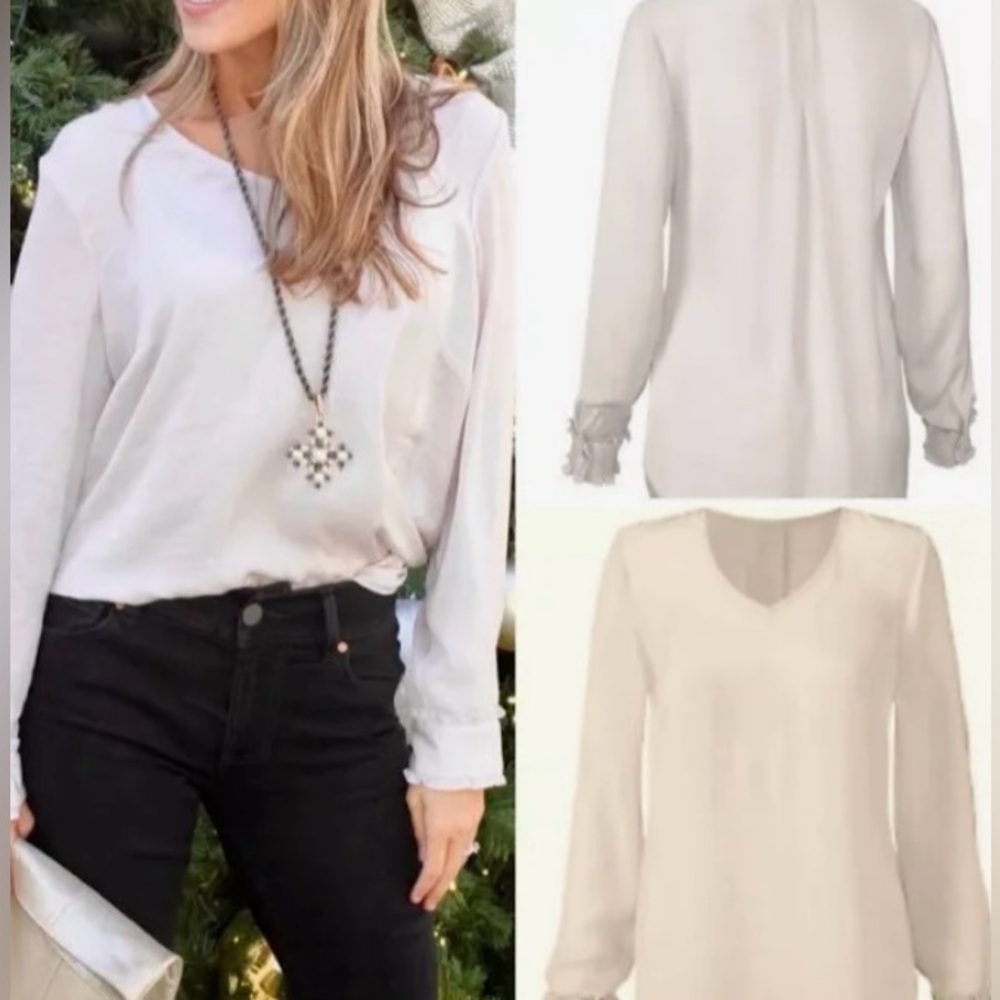 Classic CAbi Staple Platinum Blouse In Cool Toned Tint Size M